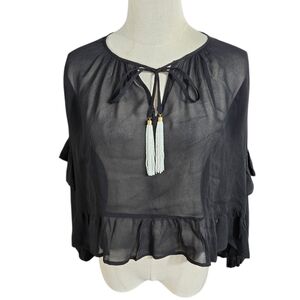 Young Fabulous & Broke Black Sheer Women's Relaxed Fit Boho Blouse Top NWT